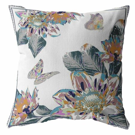 PALACEDESIGNS 26 in. Butterfly Indoor & Outdoor Zippered Throw Pillow Pink & White PA3664684